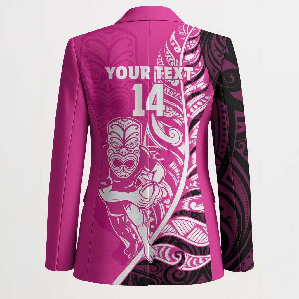 New Zealand Silver Fern Rugby Custom Blazer All Black Maori Pattern Pink - Polynesian Pride