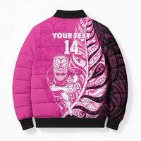 New Zealand Silver Fern Rugby Custom Bomber Puffer Jacket All Black Maori Pattern Pink - Polynesian Pride
