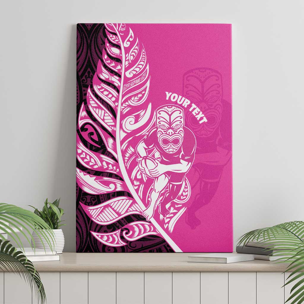 New Zealand Silver Fern Rugby Custom Canvas Wall Art All Black Maori Pattern Pink - Polynesian Pride