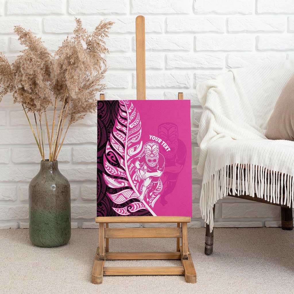 New Zealand Silver Fern Rugby Custom Canvas Wall Art All Black Maori Pattern Pink - Polynesian Pride