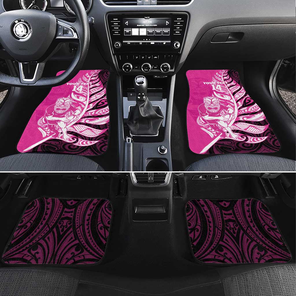 New Zealand Silver Fern Rugby Custom Car Mats All Black Maori Pattern Pink - Polynesian Pride