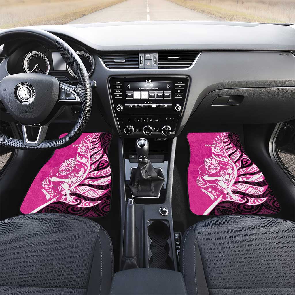 New Zealand Silver Fern Rugby Custom Car Mats All Black Maori Pattern Pink - Polynesian Pride