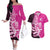 New Zealand Silver Fern Rugby Custom Couples Matching Off The Shoulder Long Sleeve Dress and Hawaiian Shirt All Black Maori Pattern Pink - Polynesian Pride