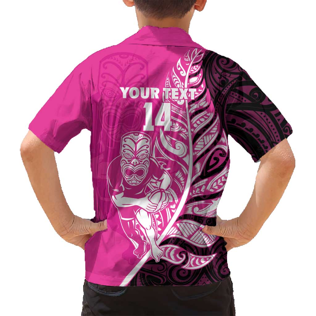 New Zealand Silver Fern Rugby Custom Family Matching Puletasi and Hawaiian Shirt All Black Maori Pattern Pink - Polynesian Pride