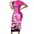 New Zealand Silver Fern Rugby Custom Family Matching Short Sleeve Bodycon Dress and Hawaiian Shirt All Black Maori Pattern Pink - Polynesian Pride