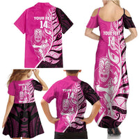New Zealand Silver Fern Rugby Custom Family Matching Summer Maxi Dress and Hawaiian Shirt All Black Maori Pattern Pink - Polynesian Pride