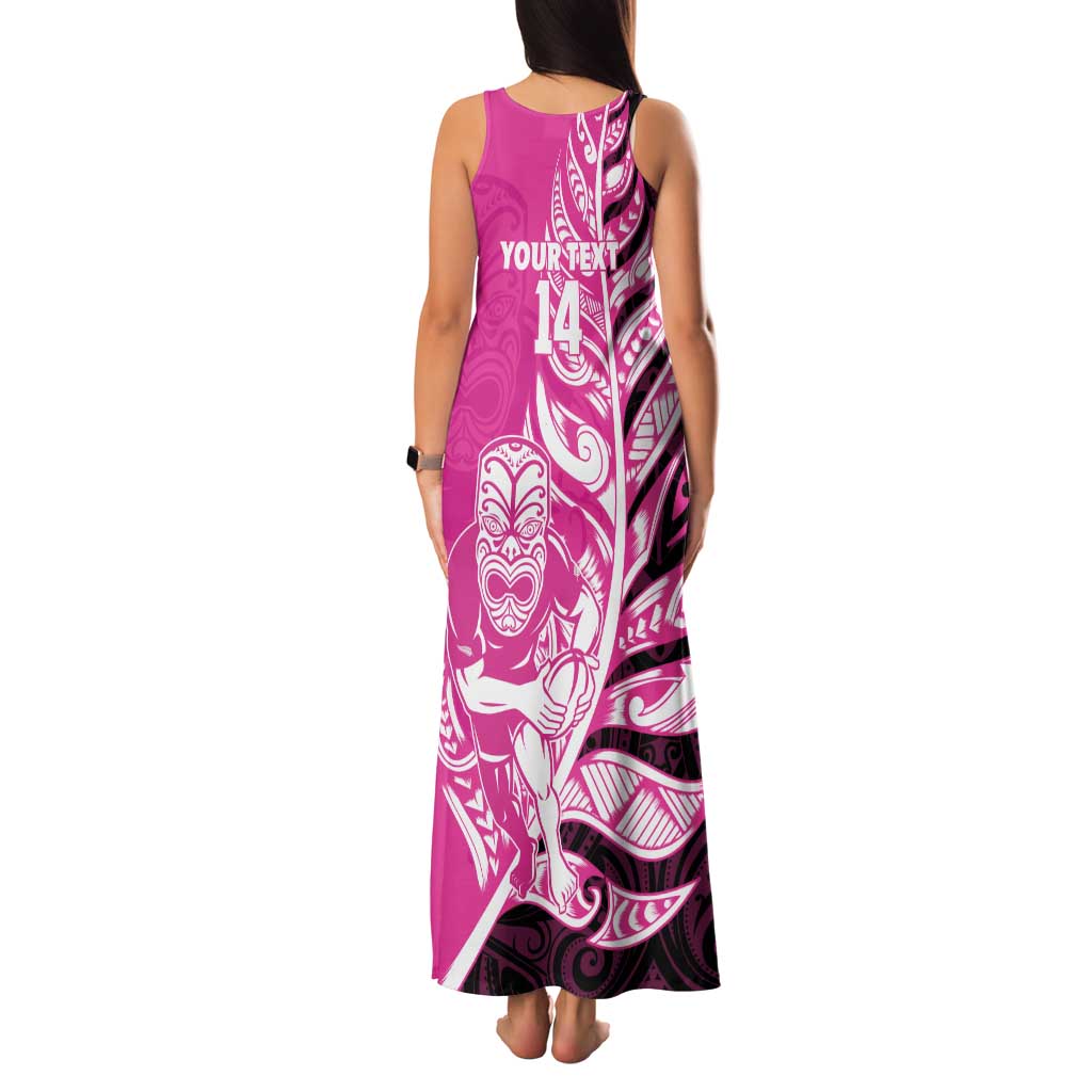 New Zealand Silver Fern Rugby Custom Family Matching Tank Maxi Dress and Hawaiian Shirt All Black Maori Pattern Pink - Polynesian Pride