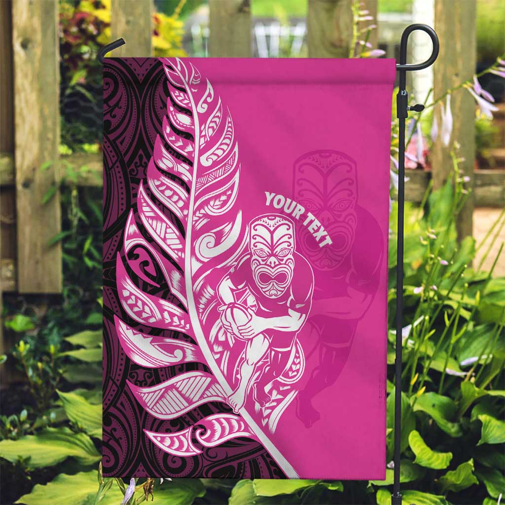 New Zealand Silver Fern Rugby Custom Garden Flag All Black Maori Pattern Pink - Polynesian Pride