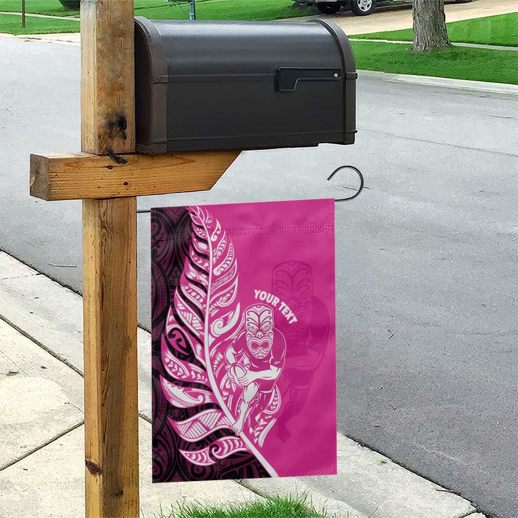 New Zealand Silver Fern Rugby Custom Garden Flag All Black Maori Pattern Pink - Polynesian Pride
