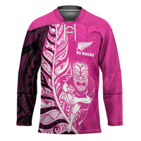 New Zealand Silver Fern Rugby Custom Hockey Jersey All Black Maori Pattern Pink - Polynesian Pride