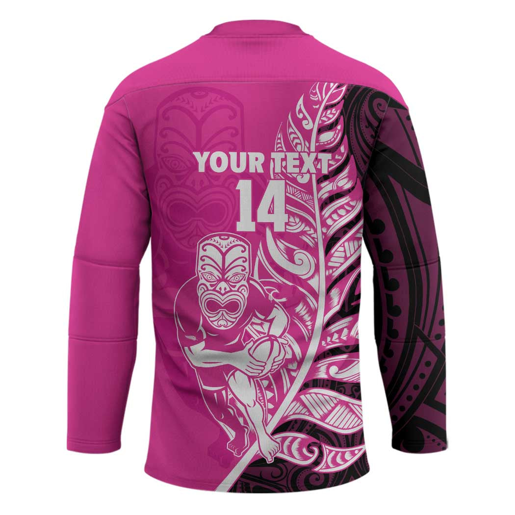 New Zealand Silver Fern Rugby Custom Hockey Jersey All Black Maori Pattern Pink - Polynesian Pride