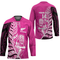 New Zealand Silver Fern Rugby Custom Hockey Jersey All Black Maori Pattern Pink - Polynesian Pride