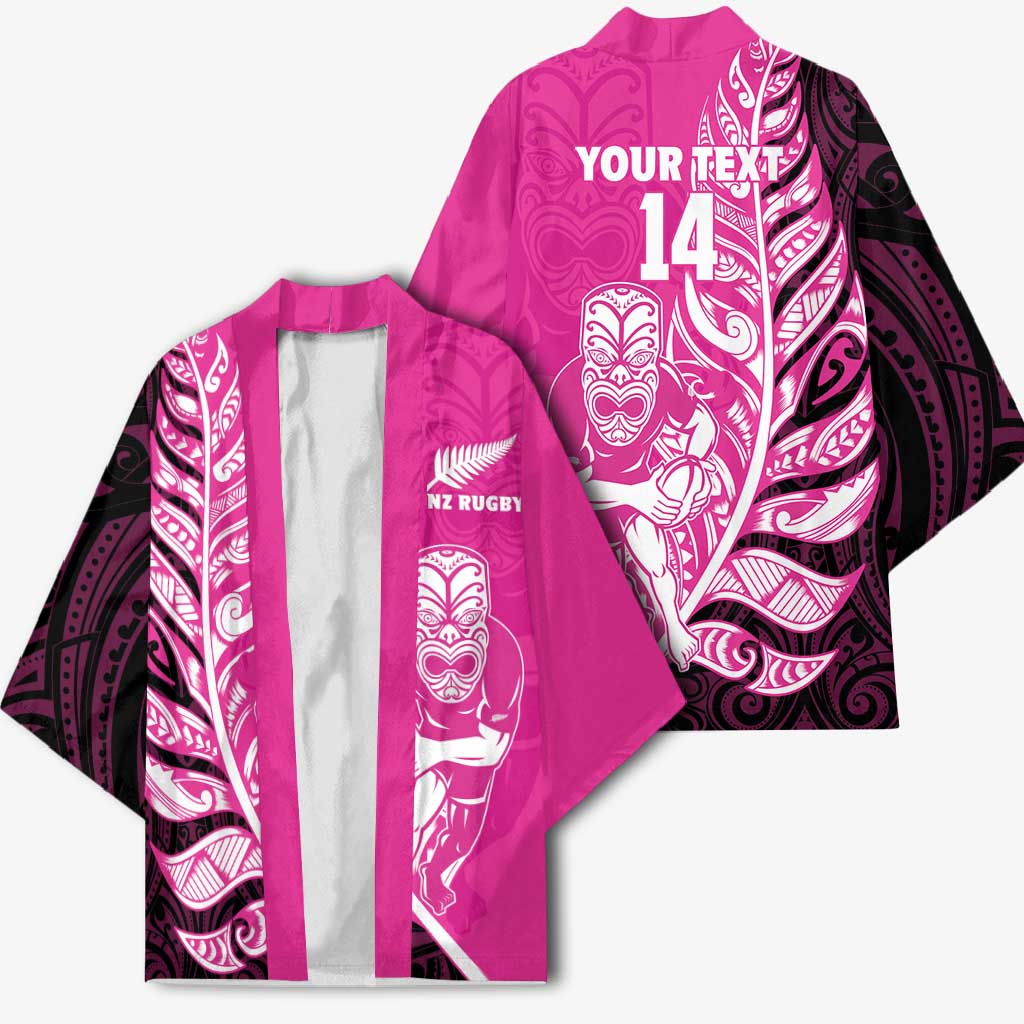 New Zealand Silver Fern Rugby Custom Kimono All Black Maori Pattern Pink - Polynesian Pride