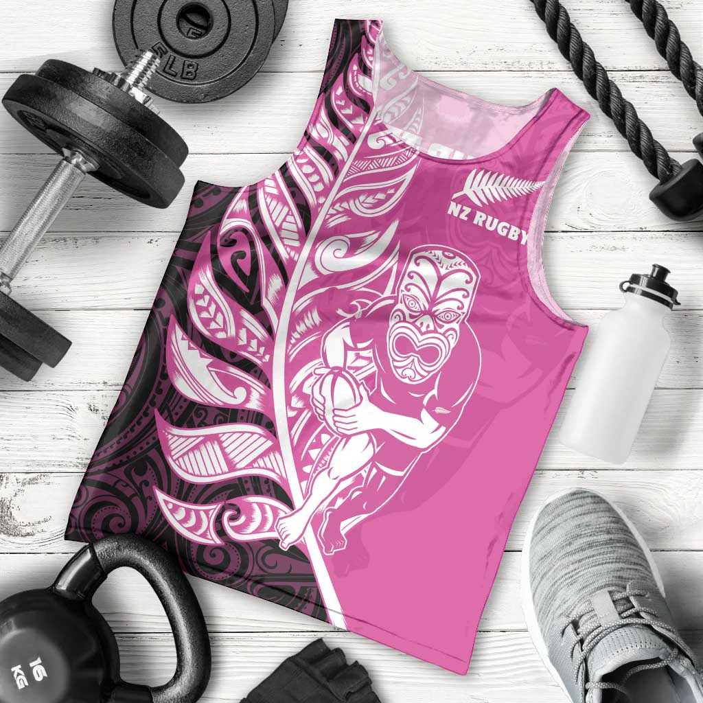 New Zealand Silver Fern Rugby Custom Men Tank Top All Black Maori Pattern Pink - Polynesian Pride