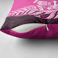 New Zealand Silver Fern Rugby Custom Pillow Cover All Black Maori Pattern Pink - Polynesian Pride