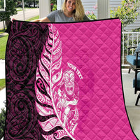 New Zealand Silver Fern Rugby Custom Quilt All Black Maori Pattern Pink - Polynesian Pride