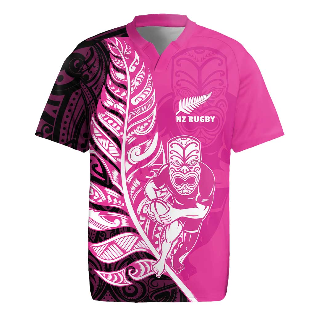 New Zealand Silver Fern Rugby Custom Rugby Jersey All Black Maori Pattern Pink - Polynesian Pride