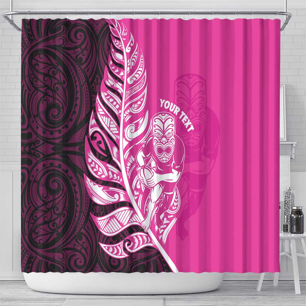 New Zealand Silver Fern Rugby Custom Shower Curtain All Black Maori Pattern Pink - Polynesian Pride