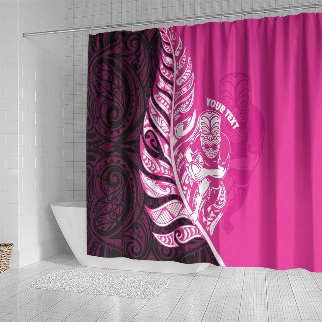 New Zealand Silver Fern Rugby Custom Shower Curtain All Black Maori Pattern Pink - Polynesian Pride