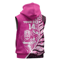 New Zealand Silver Fern Rugby Custom Sleeveless Zip Hoodie All Black Maori Pattern Pink - Polynesian Pride