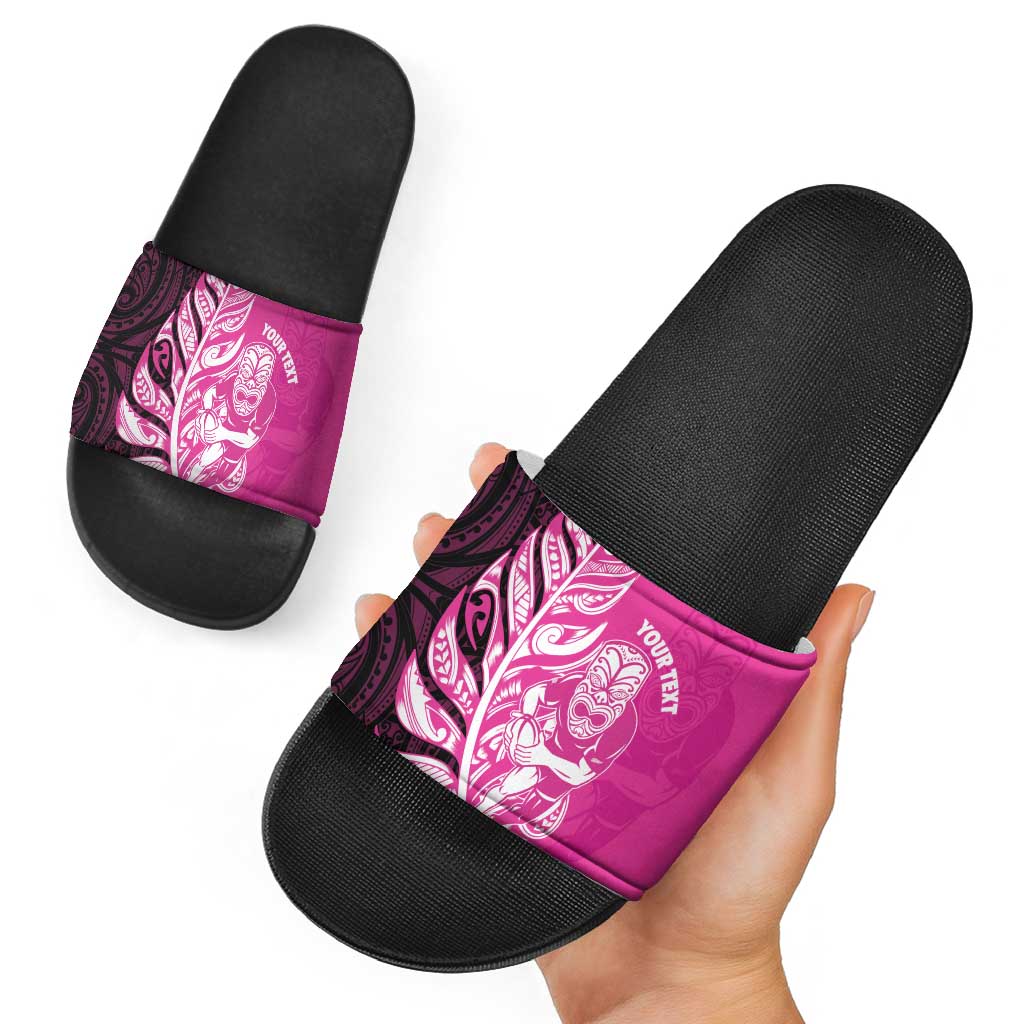 New Zealand Silver Fern Rugby Custom Slide Sandals All Black Maori Pattern Pink - Polynesian Pride