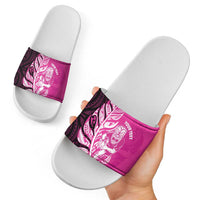 New Zealand Silver Fern Rugby Custom Slide Sandals All Black Maori Pattern Pink - Polynesian Pride