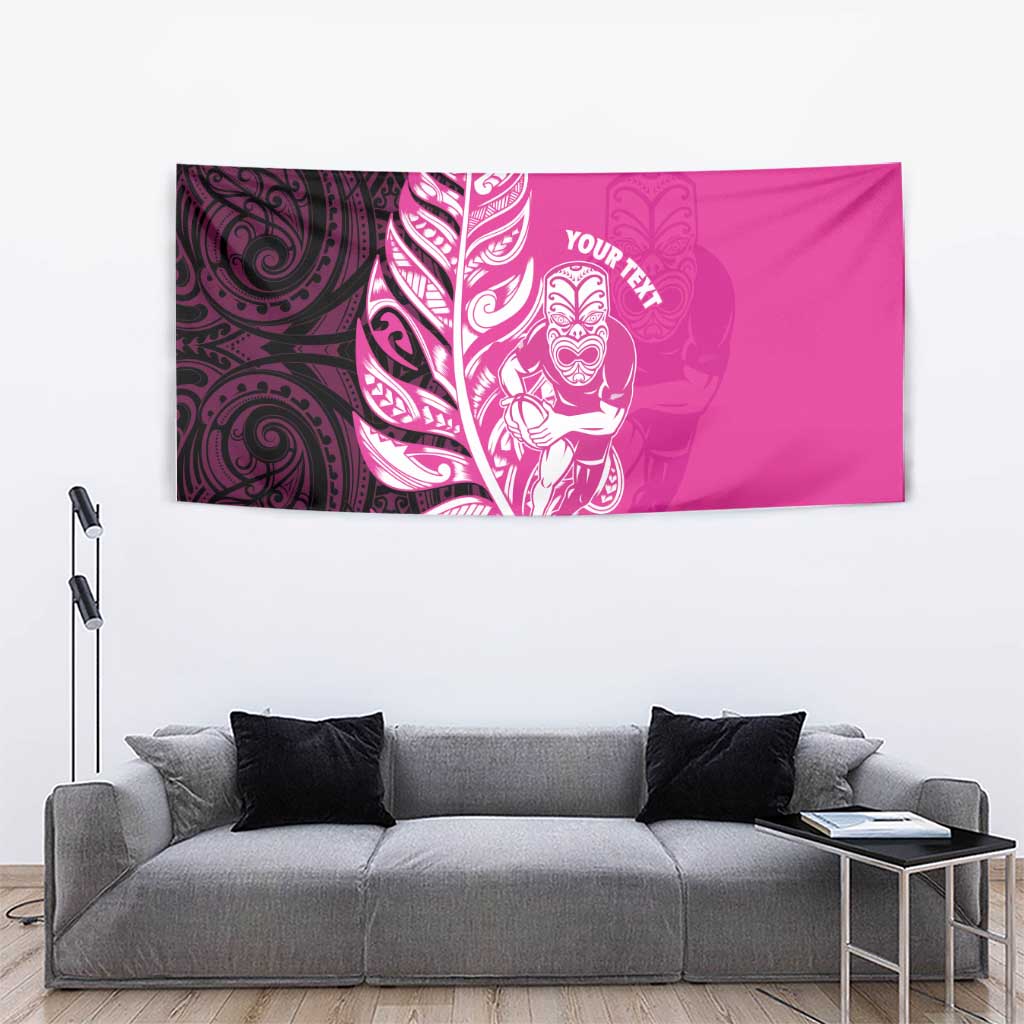 New Zealand Silver Fern Rugby Custom Tapestry All Black Maori Pattern Pink - Polynesian Pride