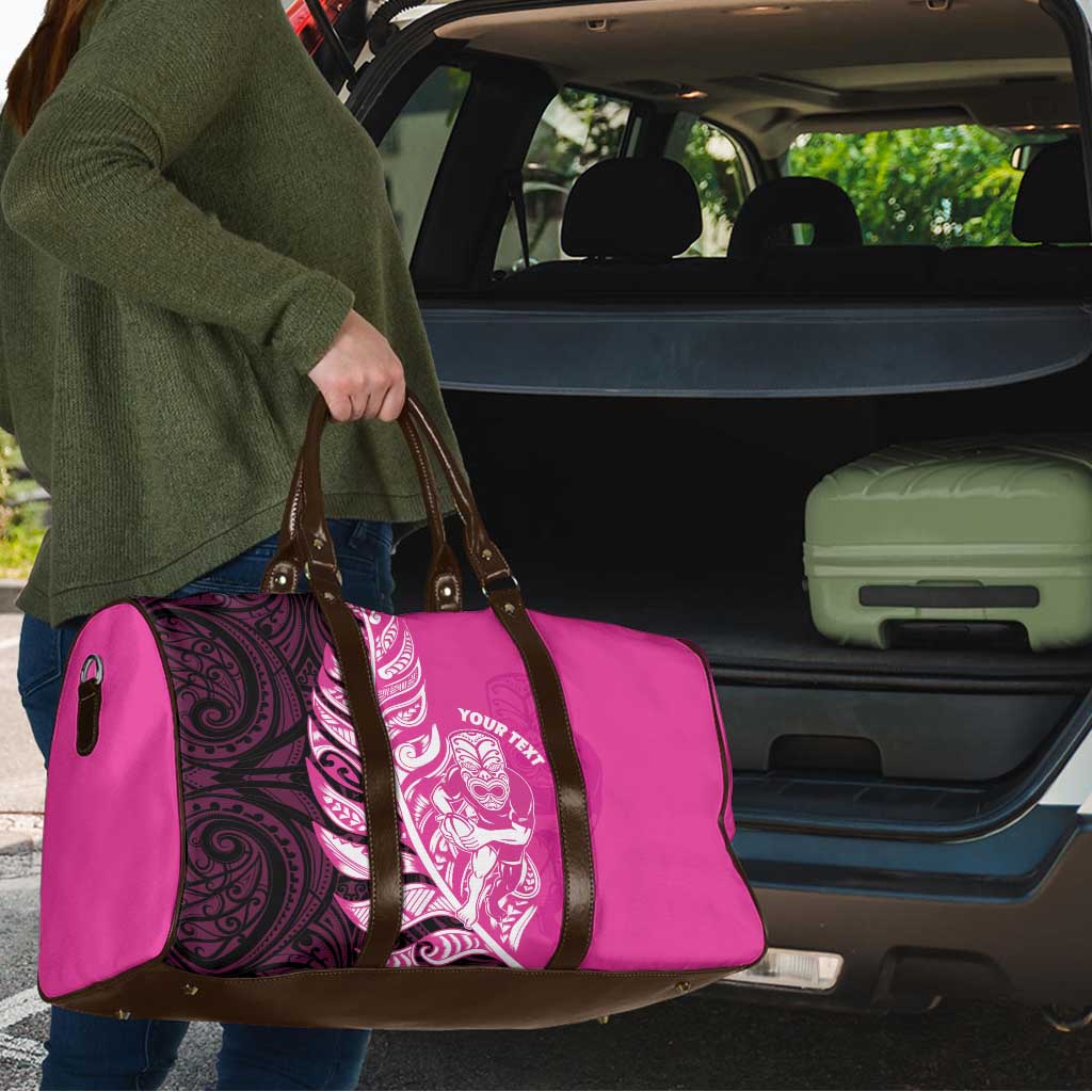 New Zealand Silver Fern Rugby Custom Travel Bag All Black Maori Pattern Pink - Polynesian Pride
