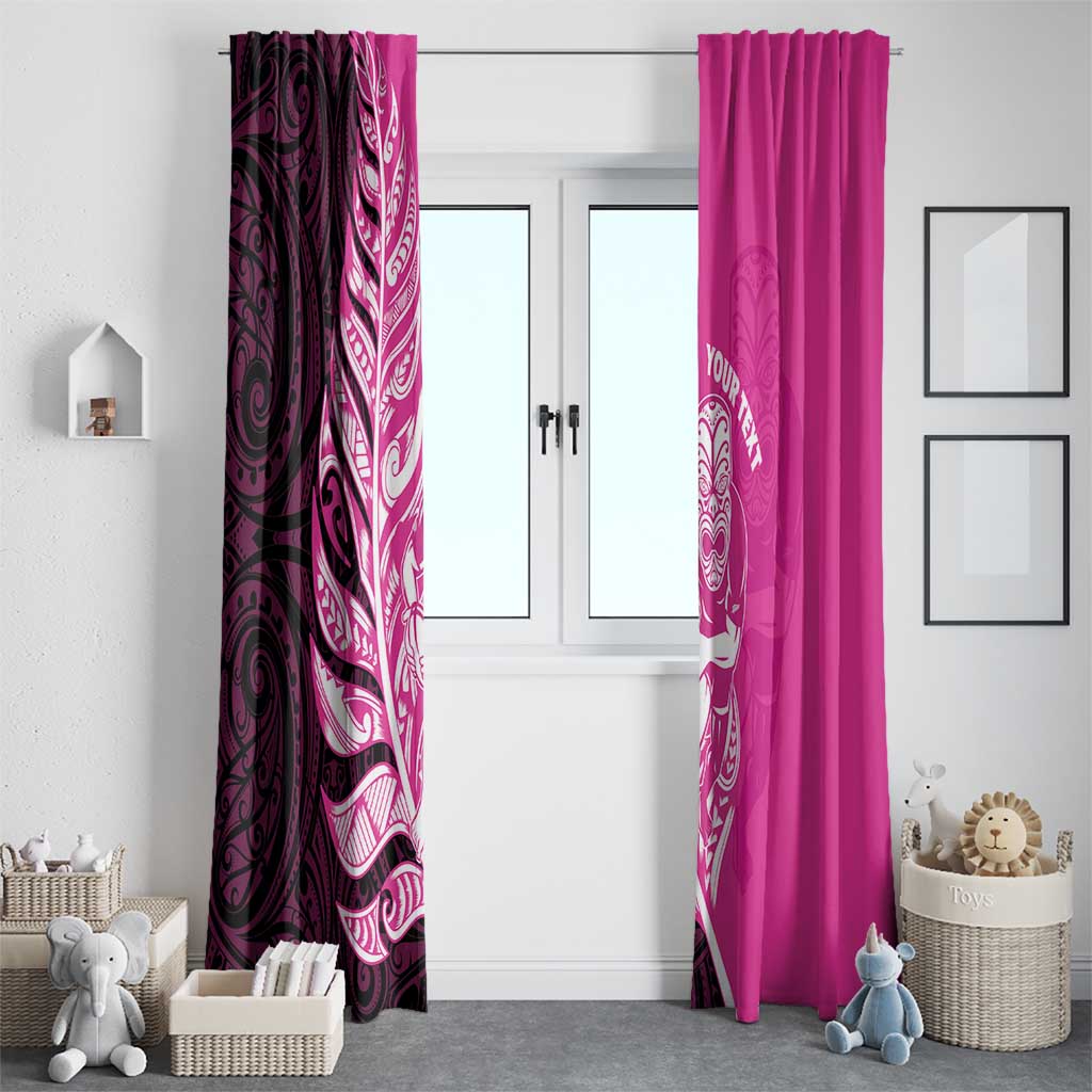 New Zealand Silver Fern Rugby Custom Window Curtain All Black Maori Pattern Pink - Polynesian Pride