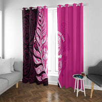 New Zealand Silver Fern Rugby Custom Window Curtain All Black Maori Pattern Pink - Polynesian Pride