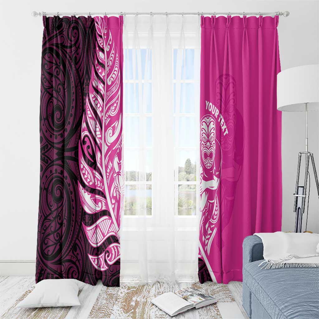 New Zealand Silver Fern Rugby Custom Window Curtain All Black Maori Pattern Pink - Polynesian Pride