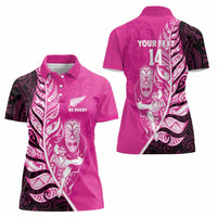 New Zealand Silver Fern Rugby Custom Women Polo Shirt All Black Maori Pattern Pink - Polynesian Pride