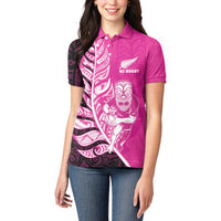 New Zealand Silver Fern Rugby Custom Women Polo Shirt All Black Maori Pattern Pink - Polynesian Pride