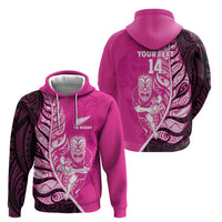 New Zealand Silver Fern Rugby Custom Zip Hoodie All Black Maori Pattern Pink - Polynesian Pride