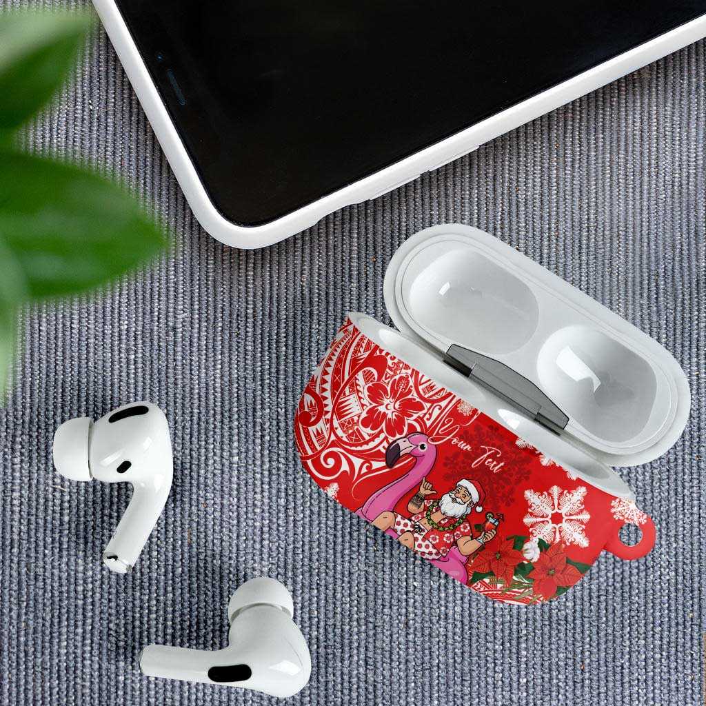 Personalized Hawaii Christmas AirPods Case Mele Kalikimaka Chilling Shaka Santa Flamingo LT14 - Polynesian Pride
