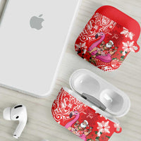Personalized Hawaii Christmas AirPods Case Mele Kalikimaka Chilling Shaka Santa Flamingo LT14 - Polynesian Pride
