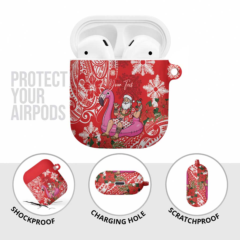 Personalized Hawaii Christmas AirPods Case Mele Kalikimaka Chilling Shaka Santa Flamingo LT14 - Polynesian Pride