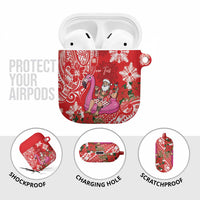 Personalized Hawaii Christmas AirPods Case Mele Kalikimaka Chilling Shaka Santa Flamingo LT14 - Polynesian Pride