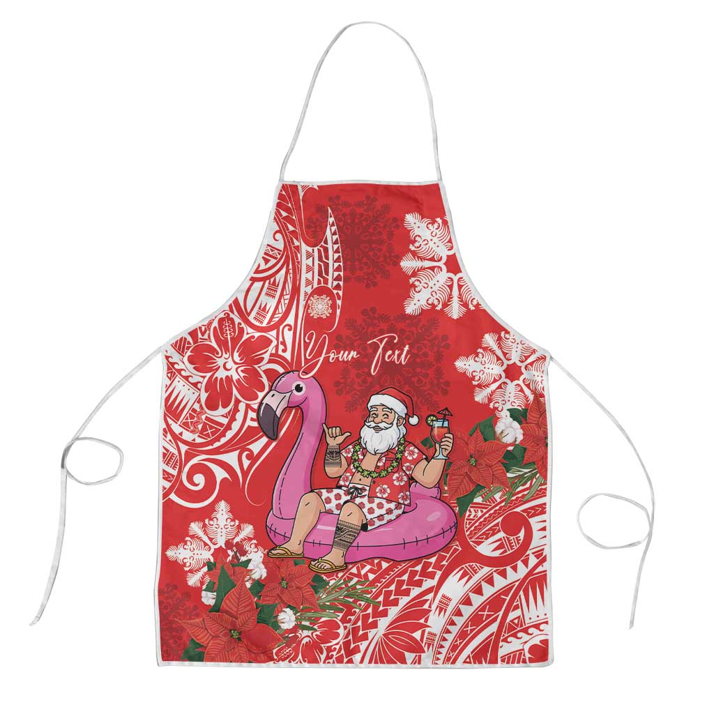 Personalized Hawaii Christmas Apron Mele Kalikimaka Chilling Shaka Santa Flamingo LT14 Red - Polynesian Pride