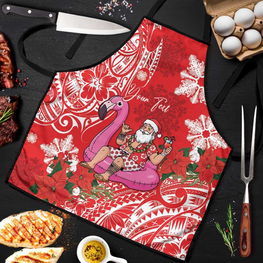 Personalized Hawaii Christmas Apron Mele Kalikimaka Chilling Shaka Santa Flamingo LT14 Red - Polynesian Pride