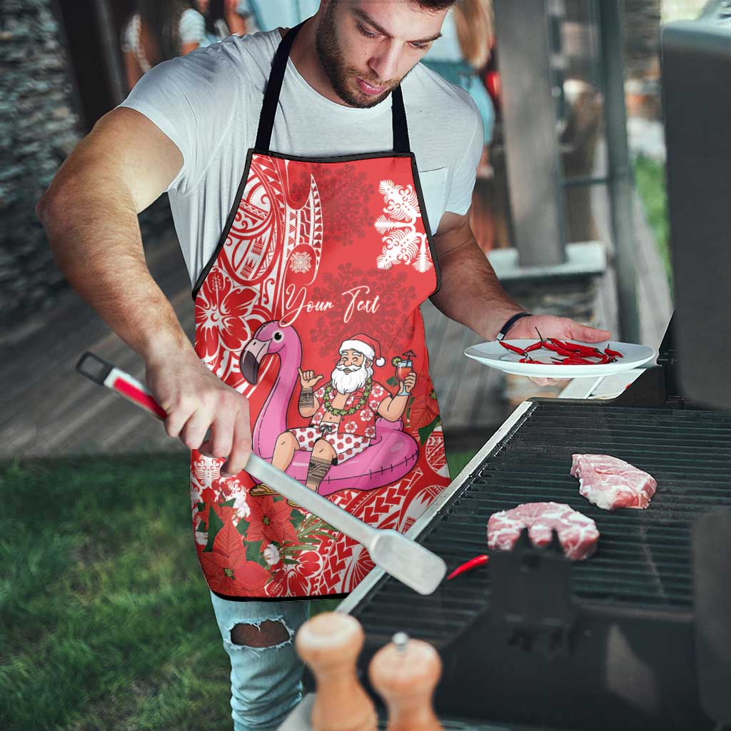 Personalized Hawaii Christmas Apron Mele Kalikimaka Chilling Shaka Santa Flamingo LT14 - Polynesian Pride