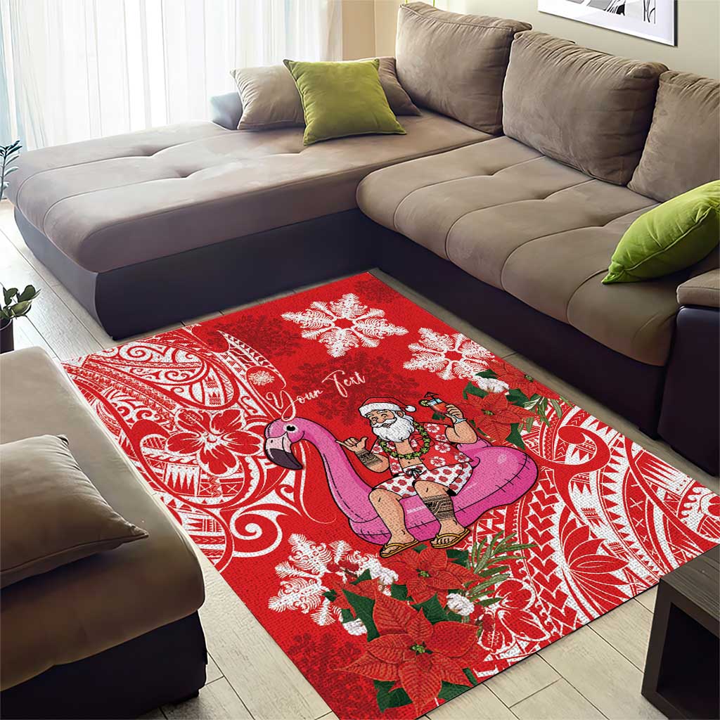 Personalized Hawaii Christmas Area Rug Mele Kalikimaka Chilling Shaka Santa Flamingo - Polynesian Pride