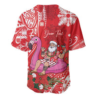 Personalized Hawaii Christmas Baseball Jersey Mele Kalikimaka Chilling Shaka Santa Flamingo - Polynesian Pride