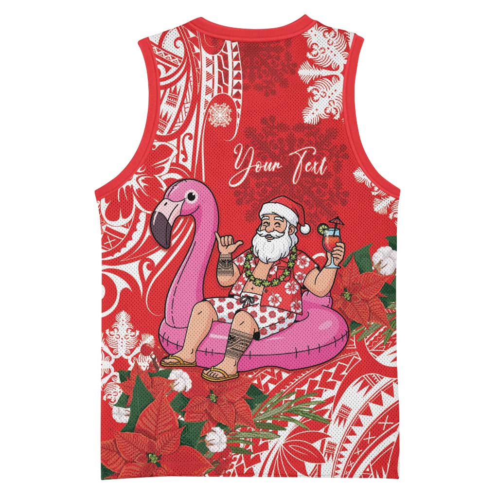 Personalized Hawaii Christmas Basketball Jersey Mele Kalikimaka Chilling Shaka Santa Flamingo LT14 - Polynesian Pride