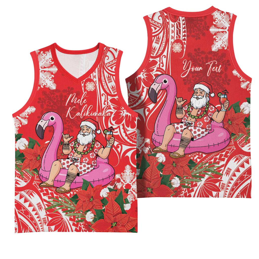 Personalized Hawaii Christmas Basketball Jersey Mele Kalikimaka Chilling Shaka Santa Flamingo LT14 - Polynesian Pride