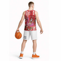Personalized Hawaii Christmas Basketball Jersey Mele Kalikimaka Chilling Shaka Santa Flamingo LT14 - Polynesian Pride