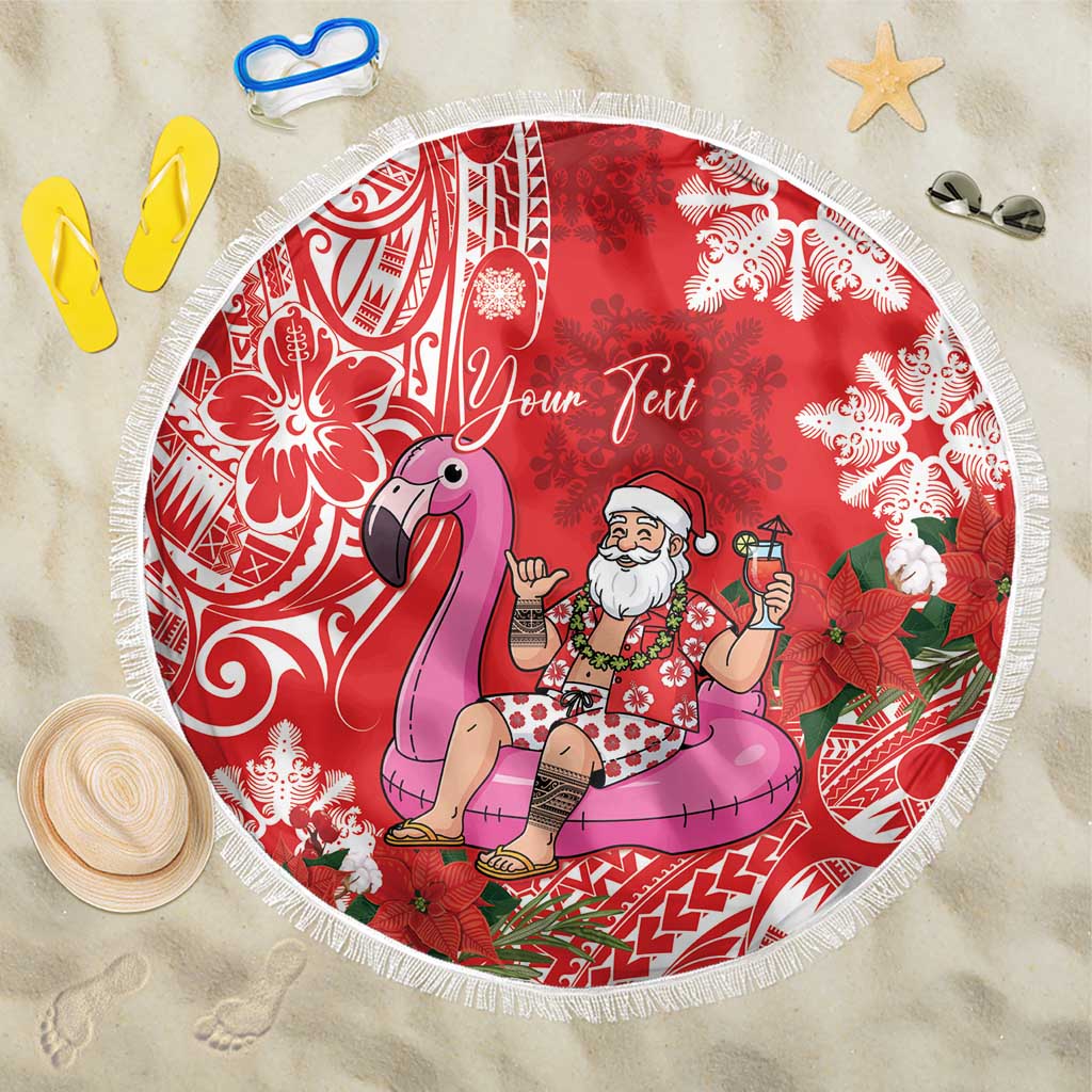 Personalized Hawaii Christmas Beach Blanket Mele Kalikimaka Chilling Shaka Santa Flamingo LT14 One Size 150cm Red - Polynesian Pride