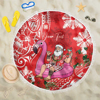 Personalized Hawaii Christmas Beach Blanket Mele Kalikimaka Chilling Shaka Santa Flamingo LT14 One Size 150cm Red - Polynesian Pride