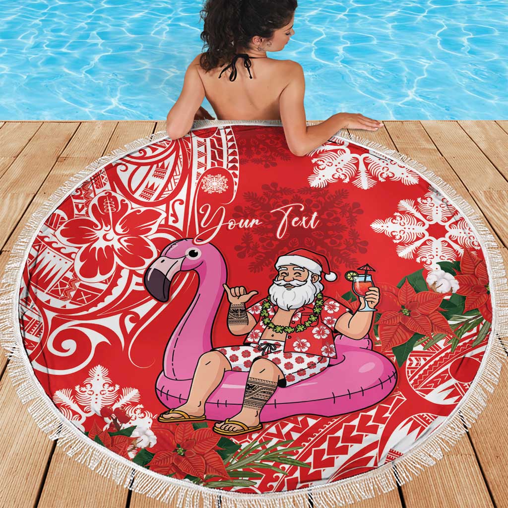 Personalized Hawaii Christmas Beach Blanket Mele Kalikimaka Chilling Shaka Santa Flamingo LT14 - Polynesian Pride