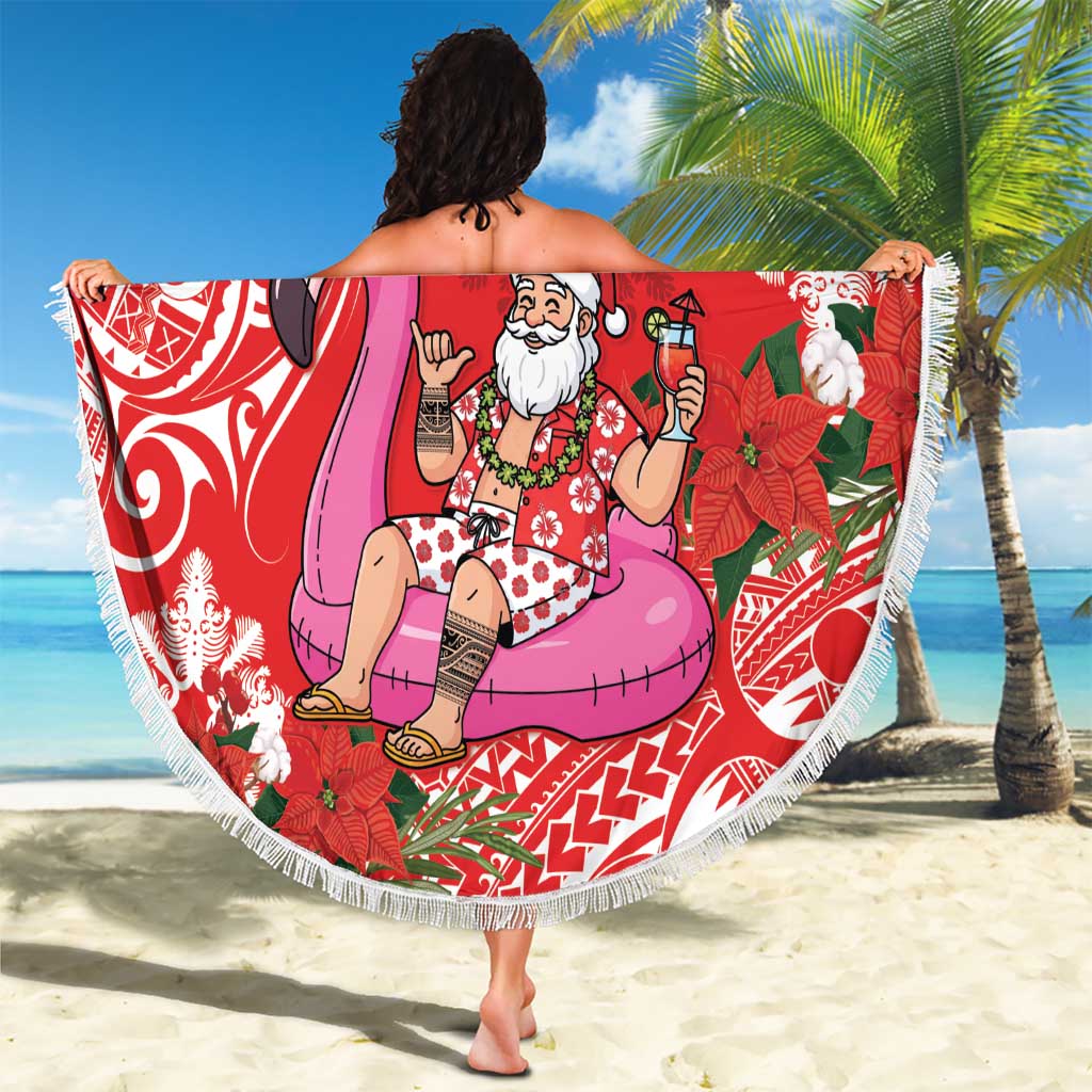 Personalized Hawaii Christmas Beach Blanket Mele Kalikimaka Chilling Shaka Santa Flamingo LT14 - Polynesian Pride
